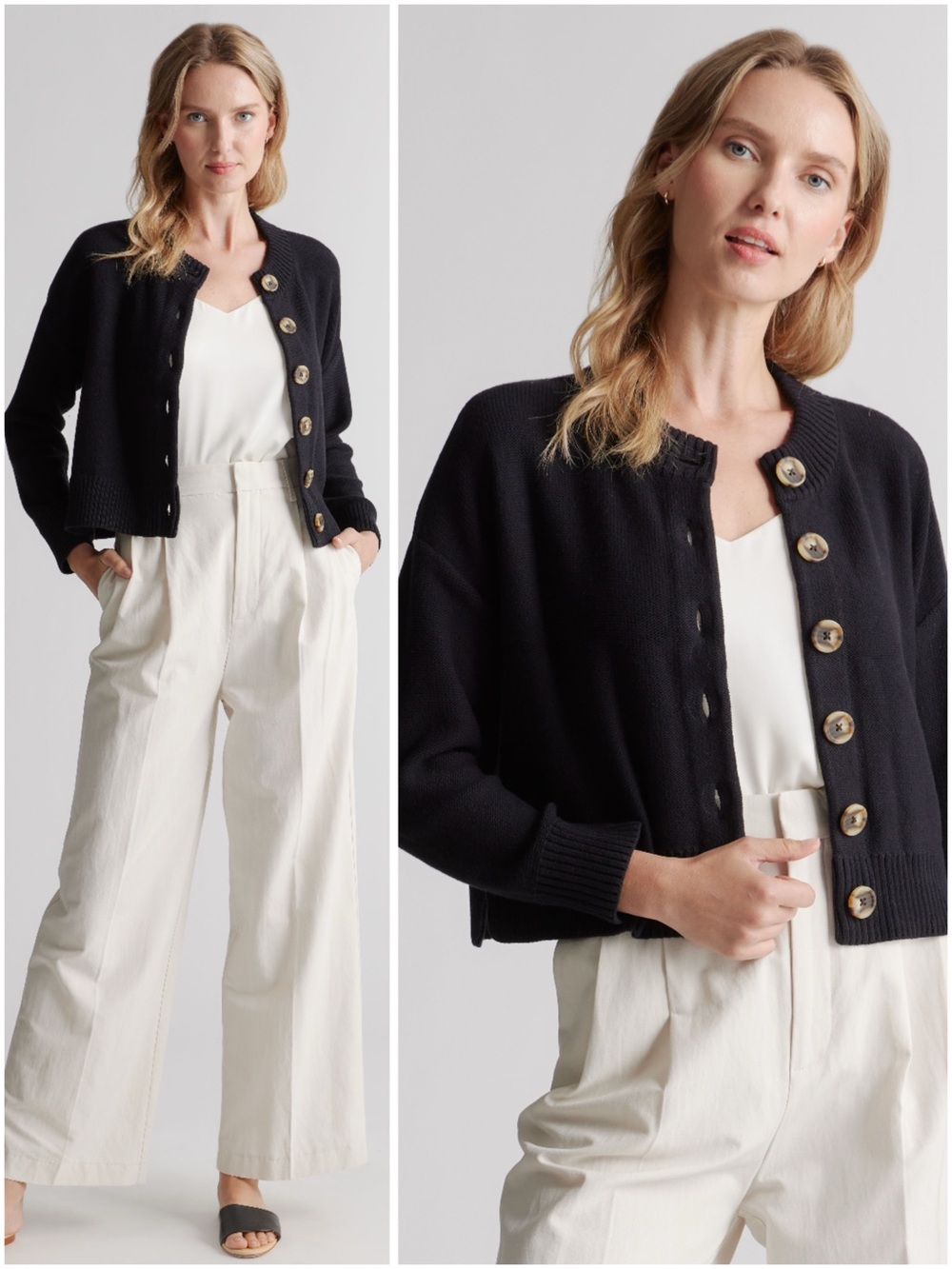 Quince 100% Organic Cotton Cropped Cardigan Black Medium NWT